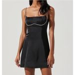 ASTR NWT  The Label‎ Mina Satin Rhinestone Trim Mini Dress in Black, Size Small Photo 6