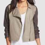 Eileen Fisher Organic Linen Moto Jacket Gray Colorblock Small Photo 0