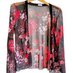 NICOLA womens Medium black red mesh floral print cardigan beach summer coverup​ Photo 0