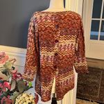 Envy  Sweater Button Slit Back Womens Large Burgundy Tan Lightweight Photo 5