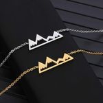 Boutique NEW Yellow Gold Plated Snowy Mountain Bar‎ Pendant Necklace, 16-18” Photo 8
