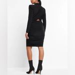 EXPRESS NWT  Ruched Mock Neck Strong Shoulder Back Cutout Mini Dress Black Sz XL Photo 3