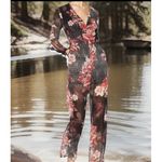 BCBGeneration  Women's Sheer Floral Jumpsuit Feminine‎ Deep V Neck Flowy Boho-S Photo 4
