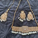 Indian Pakistani bridal wedding pearl jewelry set Gold Photo 5