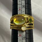 None Boho Rainbow Moonstone & Peridot Gold Vermeil Ring Sterling Silver 925 Size 9 Photo 5