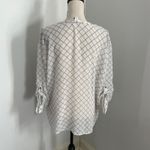 CAbi  Lattice Print Button Up Shirt Size Medium White Black Corpcore Officewear Photo 4