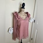 Entro NTM: Metallic Ruffle Sheer Blush Pink & Gold Blouse Size Large Photo 5