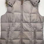Eddie Bauer Beige Gray Women Insulated Goose Down Fur Collar YUKON EB550 Vest XL Photo 0