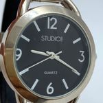 Studio time womens 32mm Quartz analog cuff bracelet watch silver tone 7” runs Photo 1