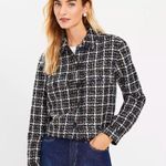 Loft NWT  Shimmer Tweed Cropped Shirt Jacket color: Black/White Multi Photo 2