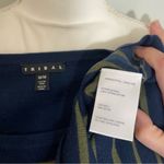 Tribal NWT Marine Blue Olive Green Striped Lace Up Corset Knit Top Sweater New Photo 2