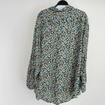 OMIKA Blouse Womens XL Floral Handmade Mod Boho Indian Print Button Up Shirt Green Photo 3