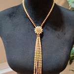 Women's Multitone Pearl Tassel Necklace With Floral Pendant And Box Clasp Design Orange Photo 0