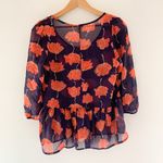 Needle & Thread  Sheer Floral Orange & Blue Blouse Photo 1