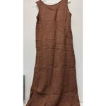 Linen Maxi Dress 12 Sleeveless Brown Embroidered Floral Summer Slit‎ Photo 7