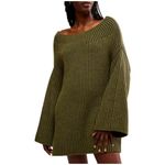 Free People  Boat Neck Tunic Sweater in Chive Combo Size Medium Photo 7