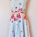 Elle White, Black Red Pink Green & Yellow Polkadot Floral Sleeveless Dress. Photo 0