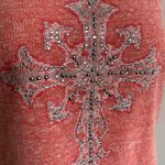 Miss Me coral colored large rhinestone cross boat neck sweatshirt Photo 4