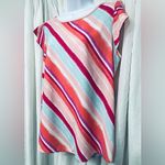 Flamingo Stripe Multicolored Pattern Short Sleeve Blouse Size Large Top Photo 12