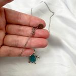 Cute Silver Teal Turtle Pendant Necklace Photo 3