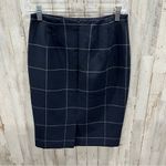 Ann Taylor Navy Blue Windowpane Plaid Pencil Career Business Skirt Size 0 Church Photo 4