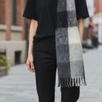 Lucky Brand Checkered Woolen Throw - Black, Gray, Cream Photo 0