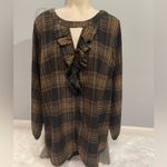 Bloomchic Black Plaid Keyhole Frill Trim Long Sleeve Blouse  top shirt woman’s 14 Photo 2