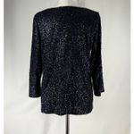 J.Crew Womens Blue Black Sequin 3/4 Sleeve Top Size L Glam Evening Quiet Luxury Photo 5