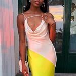 SAN SLOANE White Lime Green Satin Slip Style Cowl Neck Dress Size Small Photo 3