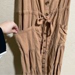 Free People  Catch The Breeze Button Front Midi Dress in tan khaki Photo 1