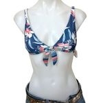 Splendid Tropical Floral Bikini Top Blue XS Triangle Tie Front Coconut Girl NEW Photo 0