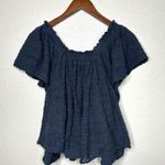 Free People Free People Women's M Thrills And Frills Off Shoulder Top in Navy Boho Lace Photo 4