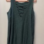 EXPRESS Sweater Top Criss Cross Front Open Shoulder blue teal oversized size XS Photo 3