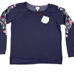 Knox Rose NWT  Embroidered Floral Flower Coal Soft Boho Coastal Top Large Photo 0