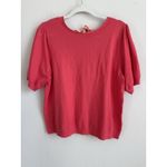 J.Crew Women's Size Large Orange Pink Back Floral Bow Tie Short Puff Sleeve Top Photo 4