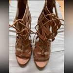 Bamboo NWT  tan neutral lace up chunky heels size 8 Photo 3