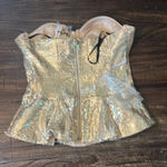 Bebe  Uptown Sequin Peplum Bustier Top Gold Size Small NWT Photo 5