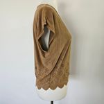 Forever 21 Tan Suedette Laser Cut Short Sleeve Blouse Size Small Photo 3