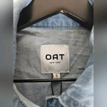 OAT New York Cropped Denim Jacket Waist Drawstrings Size‎ Small Oversized NWT Blue Photo 3