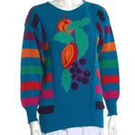 Vintage 80s Escada Bright Blue Sweater Dolman Sleeves Embroidered Fruit Grapes M Multiple Size M Photo 0