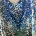 Dress Barn FINAL MARKDOWN  Blue and White Paisley caftan style Blouse small Photo 2