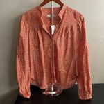 Loft Women’s New Orange Shimmer Stripe Dotted Cotton Polka Dot Blouse Size XS Photo 5