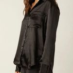 Free People  Satin Witchy Shooting For The Moon Button Down Shirt Black Large Photo 11