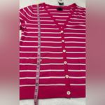 CHAPS NEW  Women’s XL Pink White Striped Button Up Cardigan Short Sleeve Cotton Photo 8