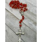 Vintage Italian Glass Bead Rosary, Italy Catholic Prayer Beads, Silver Crucifix Red Photo 5