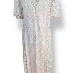 Vintage Pastel Pink Lace Floral Dress Pearl Buttons Back Tie Detail Short Sleeve Size L Photo 0