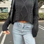 Free People Cutting Edge Cotton Cable Sweater in Black Size X-Large Photo 0