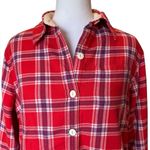 LL Bean Fleece Lined Flannel Shirt Jacket Button Front Plaid Red White Womens XS Photo 5