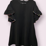 Very J Black Shift Dress with Rainbow Pom Pom Ruffle Sleeves Small Photo 0