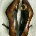 Stuart Weitzman  Brown Patent Pumps with Gold Accent Photo 0